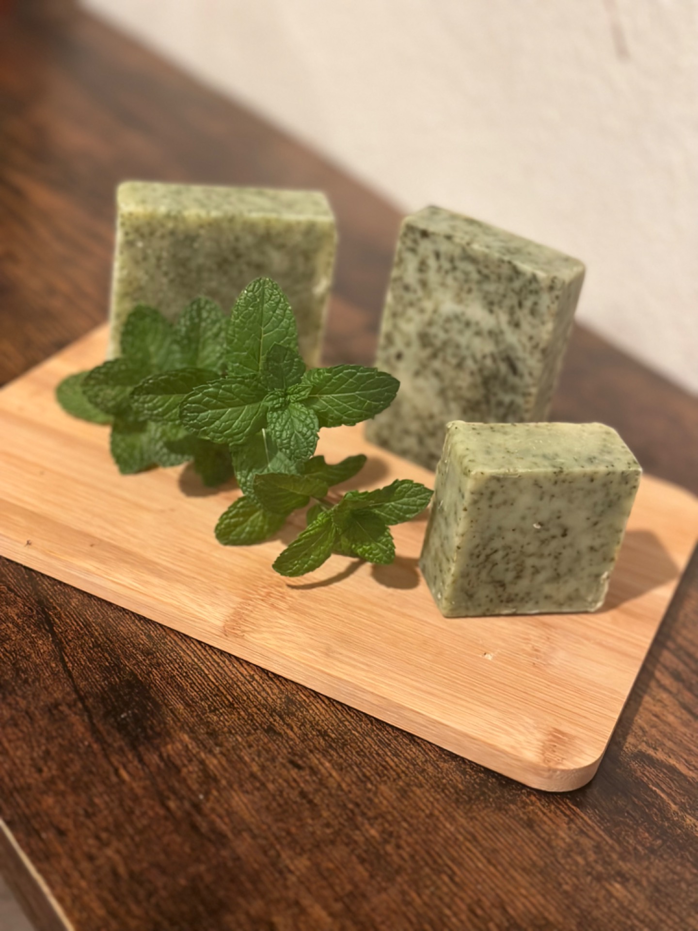 TAP HERE FOR MORE. Minty Refresh- Mint & Menthol.  This refreshing soap comes in 3 sizes. Small (Hand Soap) Medium (Body Bar) and Large (Brick) 