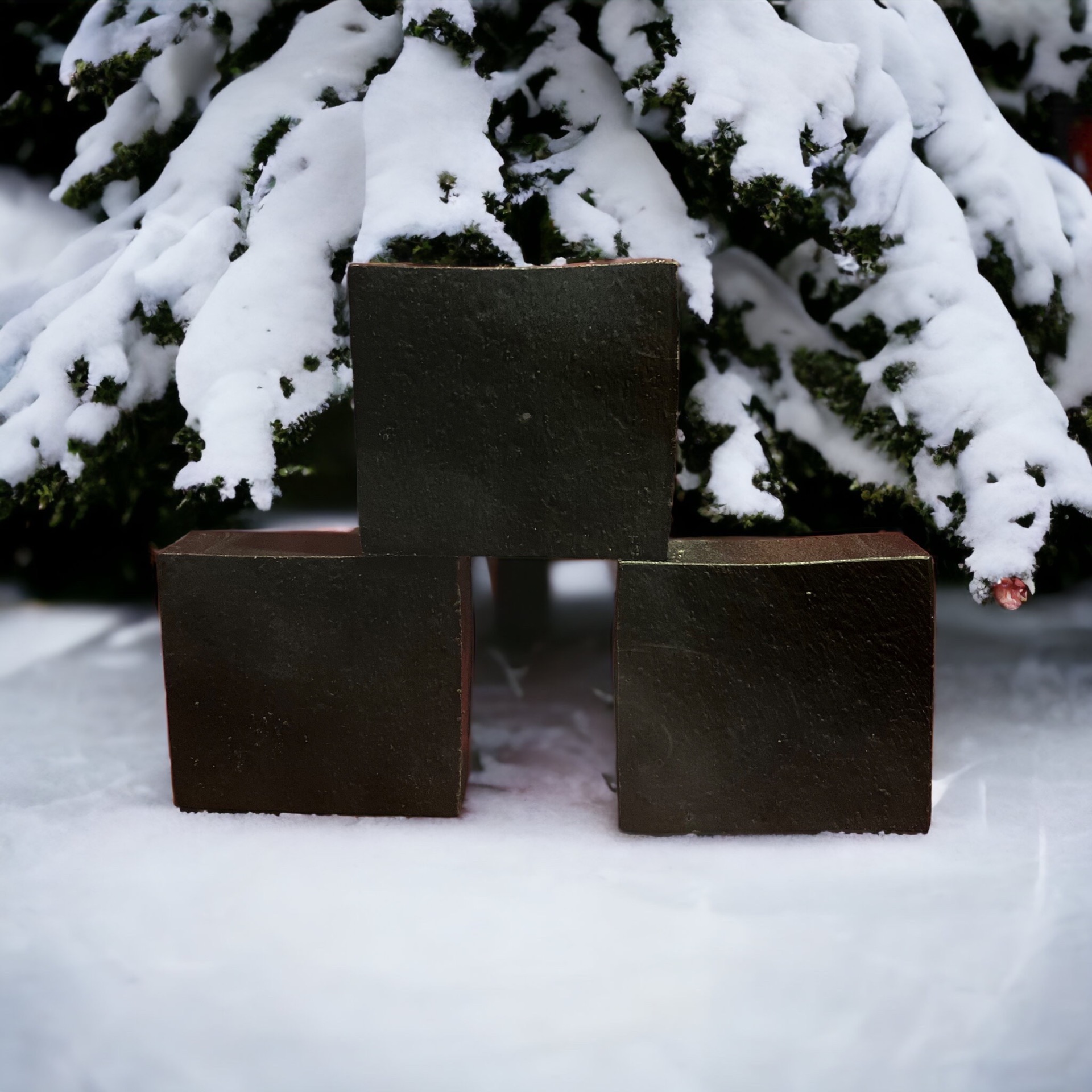 TAP HERE FOR MORE. Silent Night-Mistletoe & Charcoal with black sand. This seasonal soap comes in 3 sizes. Small (Hand Soap) Medium (Body Bar) and Large (Brick)