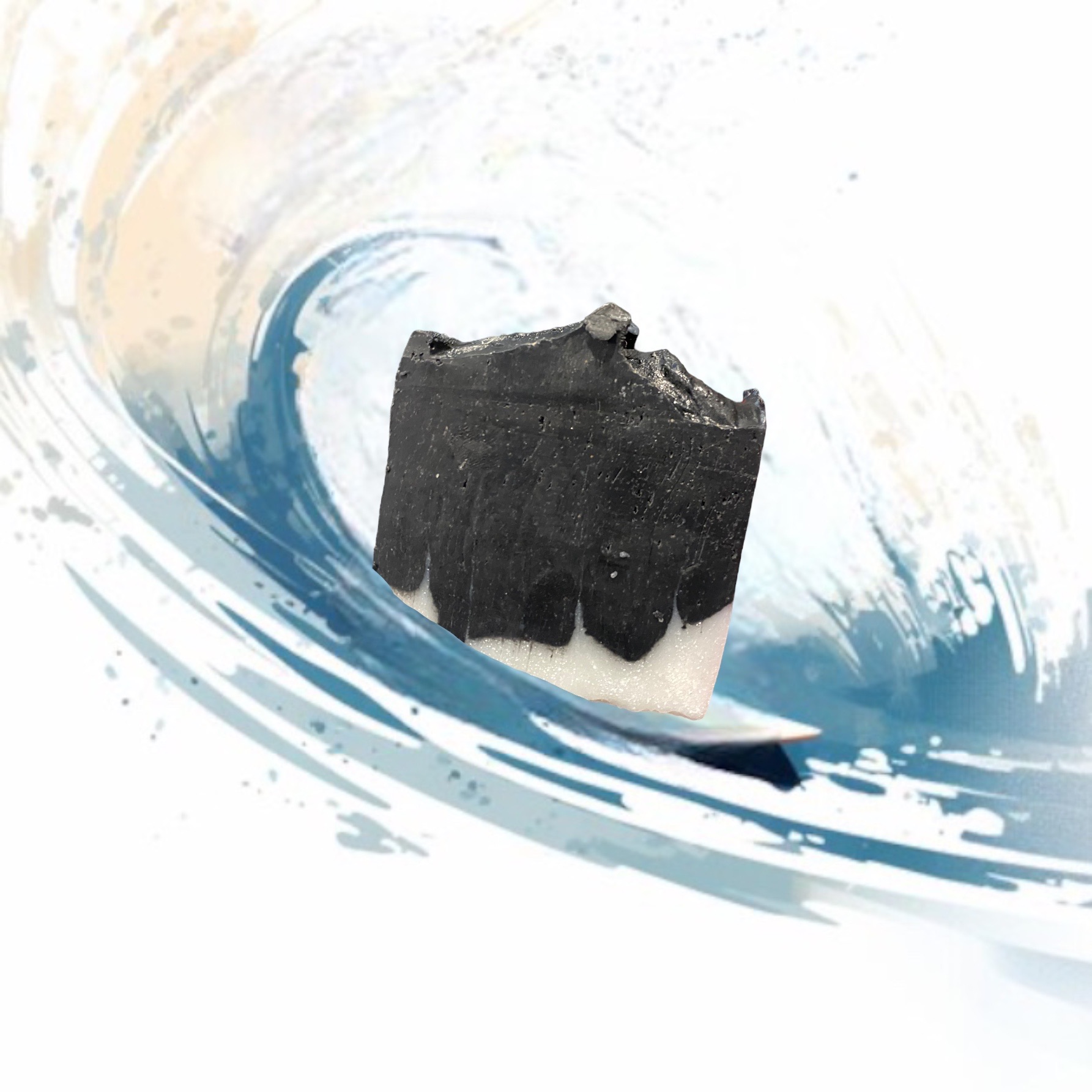 TAP HERE FOR MORE  “Wave” The Ultimate Swim Soap. Designed to deplete ions in chlorine with activated charcoal Vitamin “C” to neutralize chlorine and Tea Tree oils from Australia. It’s exfoliated with heavy natural black fine grain sand, medium with poppy seeds, and no grit. 